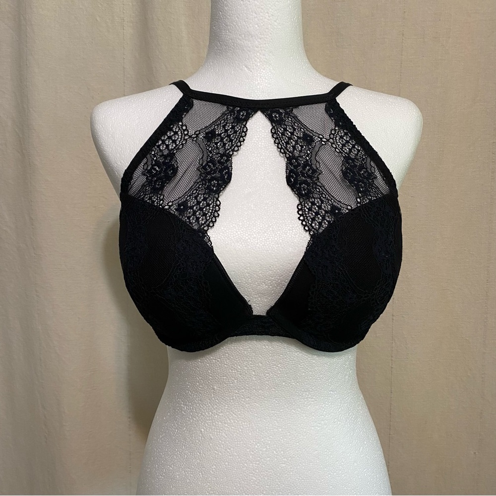Adore Me Black Lace High-Neck Push Up Bra